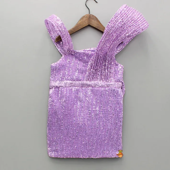 Online Lavender Sequins Embellished Strappy Dress With Stiff Belt And Detachable Trail Dresses & Sets | Dresses