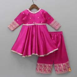 New Lavish Pink Faux Mirror Work Kurti With Palazzo And Dupatta Ethnic Wear | Palazzos & Shararas