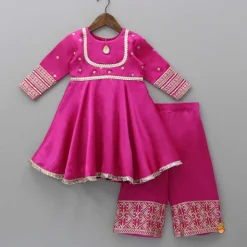 New Lavish Pink Faux Mirror Work Kurti With Palazzo And Dupatta Ethnic Wear | Palazzos & Shararas