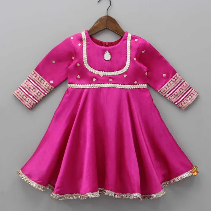 New Lavish Pink Faux Mirror Work Kurti With Palazzo And Dupatta Ethnic Wear | Palazzos & Shararas