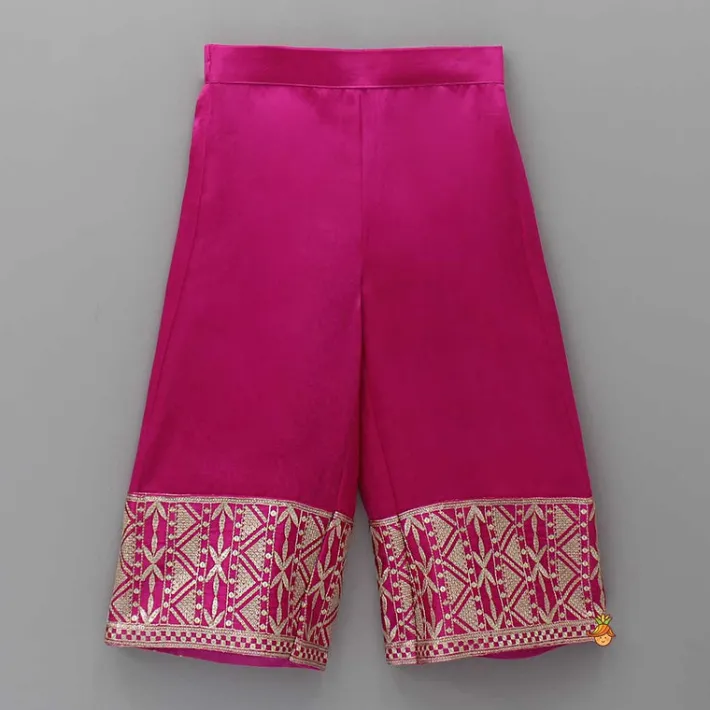 New Lavish Pink Faux Mirror Work Kurti With Palazzo And Dupatta Ethnic Wear | Palazzos & Shararas
