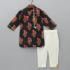 Outlet Leaf Adorned Black Floral Printed Kurta And Pyjama BOY Indian Ethnic Wear | Ethnic Sets