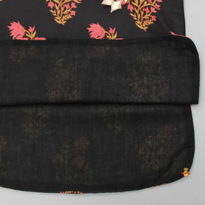Outlet Leaf Adorned Black Floral Printed Kurta And Pyjama BOY Indian Ethnic Wear | Ethnic Sets