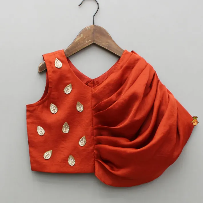 Best Leaf Adorned Rust Crop Top And Flared Palazzo Ethnic Wear | Palazzos & Shararas