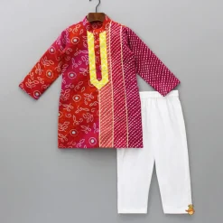 Sale Leheriya And Bandhani Printed Multicolour Kurta And Pyjama BOY Indian Ethnic Wear | Ethnic Sets