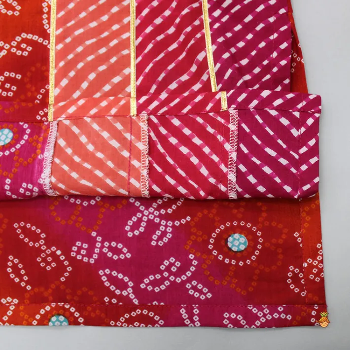 Sale Leheriya And Bandhani Printed Multicolour Kurta And Pyjama BOY Indian Ethnic Wear | Ethnic Sets