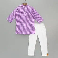 Best Leheriya Printed Mandarin Collar Purple Kurta With White Pyjama BOY Indian Ethnic Wear | Ethnic Sets