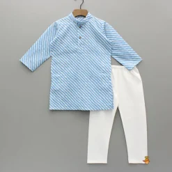 Best Leheriya Printed Mandarin Collar Kurta With White Pyjama BOY Indian Ethnic Wear | Ethnic Sets