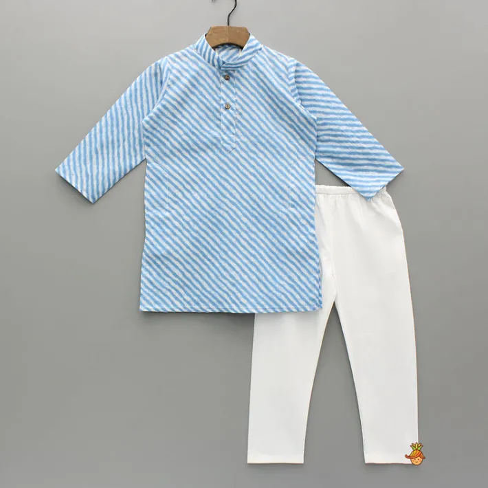 Best Leheriya Printed Mandarin Collar Kurta With White Pyjama BOY Indian Ethnic Wear | Ethnic Sets