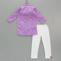 Best Leheriya Printed Mandarin Collar Purple Kurta With White Pyjama BOY Indian Ethnic Wear | Ethnic Sets
