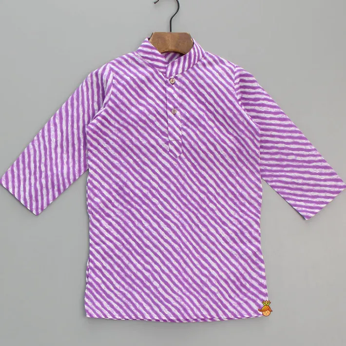 Best Leheriya Printed Mandarin Collar Purple Kurta With White Pyjama BOY Indian Ethnic Wear | Ethnic Sets