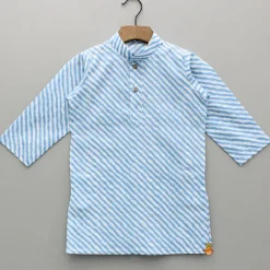 Best Leheriya Printed Mandarin Collar Kurta With White Pyjama BOY Indian Ethnic Wear | Ethnic Sets