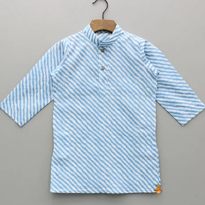 Best Leheriya Printed Mandarin Collar Kurta With White Pyjama BOY Indian Ethnic Wear | Ethnic Sets