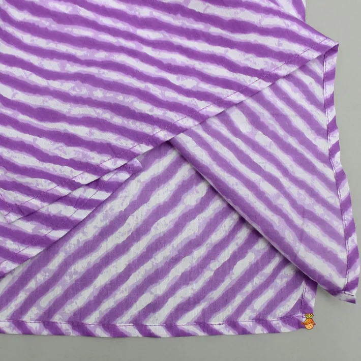 Best Leheriya Printed Mandarin Collar Purple Kurta With White Pyjama BOY Indian Ethnic Wear | Ethnic Sets