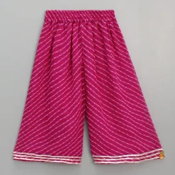 Hot Leheriya Printed Pink Tie Up Straps Kurti And Flared Palazzo Ethnic Wear | Palazzos & Shararas
