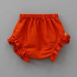 Fashion Leheriya Printed Puff Sleeves Top And Orange Bloomer Baby Essentials | Infant Clothing