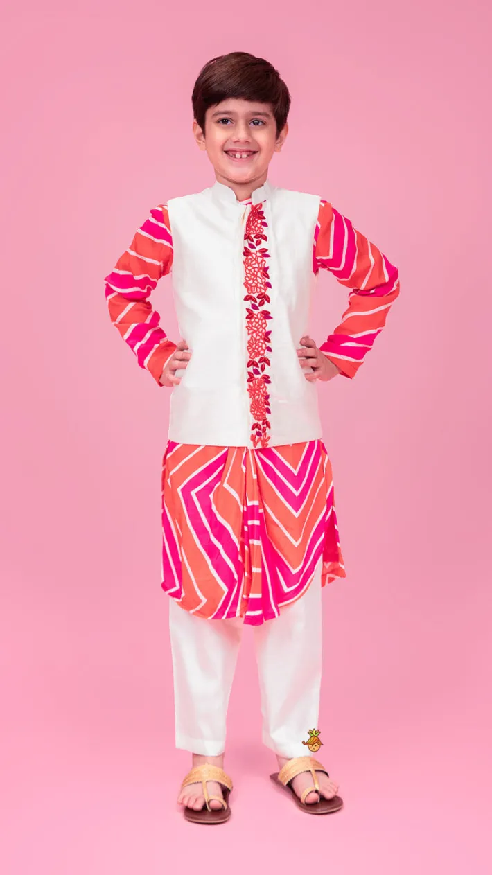 Best Leheriya Printed Stylish Kurta And Jacket With Pyjama BOY Indian Ethnic Wear | Ethnic Sets