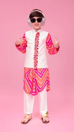 Best Leheriya Printed Stylish Kurta And Jacket With Pyjama BOY Indian Ethnic Wear | Ethnic Sets
