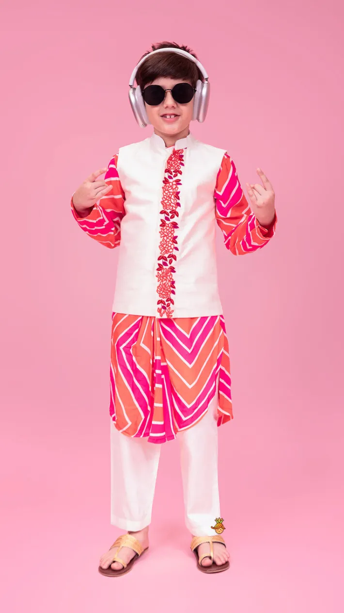 Best Leheriya Printed Stylish Kurta And Jacket With Pyjama BOY Indian Ethnic Wear | Ethnic Sets