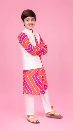 Best Leheriya Printed Stylish Kurta And Jacket With Pyjama BOY Indian Ethnic Wear | Ethnic Sets
