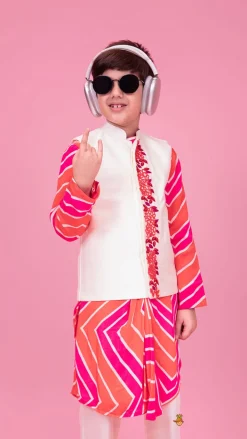 Best Leheriya Printed Stylish Kurta And Jacket With Pyjama BOY Indian Ethnic Wear | Ethnic Sets