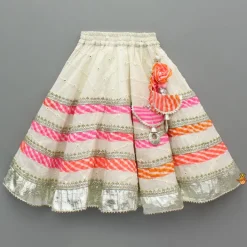 Outlet Leheriya Printed Top And Faux Mirror Work Lehenga With Matching Dupatta Ethnic Wear | Lehengas & Ghagras