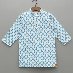 Outlet Light Blue Floral Printed Kurta And Pyjama BOY Indian Ethnic Wear | Ethnic Sets