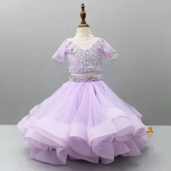 Discount Lilac Embroidered Crop Top And Net Layered Lehenga Ethnic Wear | Lehengas & Ghagras