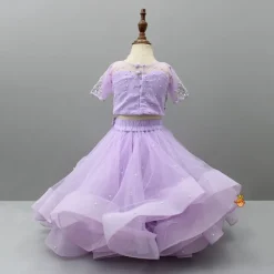 Discount Lilac Embroidered Crop Top And Net Layered Lehenga Ethnic Wear | Lehengas & Ghagras