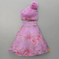 Hot Lilac Pleated Rose Drape Top And Floral Embroidered Lehenga Ethnic Wear | Lehengas & Ghagras