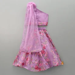 Hot Lilac Pleated Rose Drape Top And Floral Embroidered Lehenga Ethnic Wear | Lehengas & Ghagras