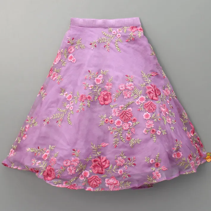 Hot Lilac Pleated Rose Drape Top And Floral Embroidered Lehenga Ethnic Wear | Lehengas & Ghagras
