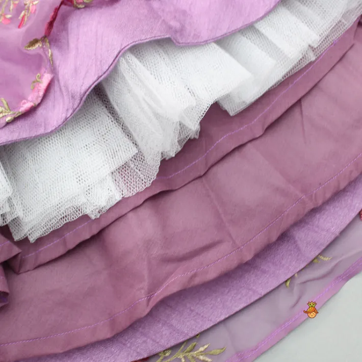 Hot Lilac Pleated Rose Drape Top And Floral Embroidered Lehenga Ethnic Wear | Lehengas & Ghagras