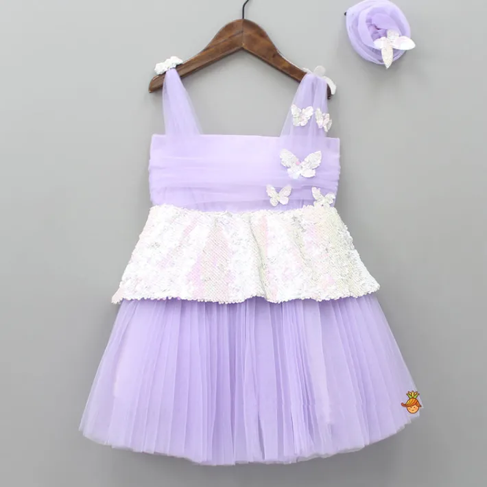 Hot Lilac Sequin Butterfly Embellished Dress With Hairclip Dresses & Sets | Dresses