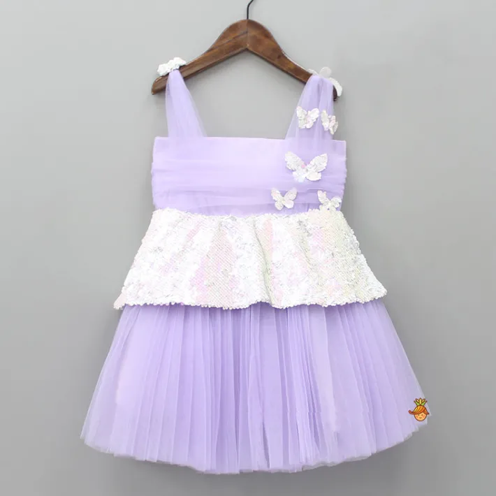Hot Lilac Sequin Butterfly Embellished Dress With Hairclip Dresses & Sets | Dresses