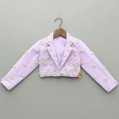 New Lilac Strappy Top With Embellished Jacket And Lehenga With Matching Pouch Ethnic Wear | Lehengas & Ghagras