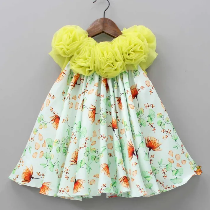 Clearance Lime Green Floral Printed Rose Flowers Adorned Dress Dresses & Sets | Dresses