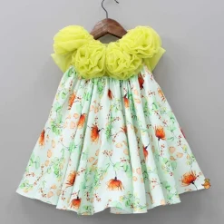 Clearance Lime Green Floral Printed Rose Flowers Adorned Dress Dresses & Sets | Dresses