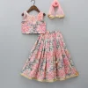 Fashion Linen Floral Grey And Peach Top With Pleated Lehenga And Matching Net Lace Work Dupatta Ethnic Wear | Lehengas & Ghagras