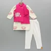 New Lotus Embroidered Kurta With Pink Jacket And Churidar BOY Twinning Sets | Indian Ethnic Wear