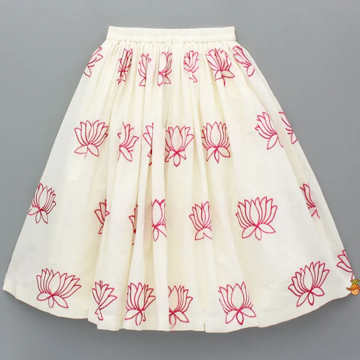 Hot Lotus Embroidered Pink Top With Lehenga Twinning Sets | Ethnic Wear