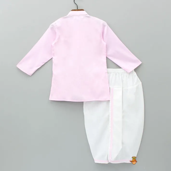 Clearance Lotus Patch Embroidered Pink Kurta And Dhoti BOY Indian Ethnic Wear | Ethnic Sets