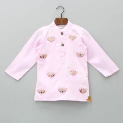 Clearance Lotus Patch Embroidered Pink Kurta And Dhoti BOY Indian Ethnic Wear | Ethnic Sets