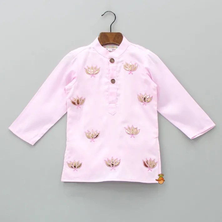 Clearance Lotus Patch Embroidered Pink Kurta And Dhoti BOY Indian Ethnic Wear | Ethnic Sets