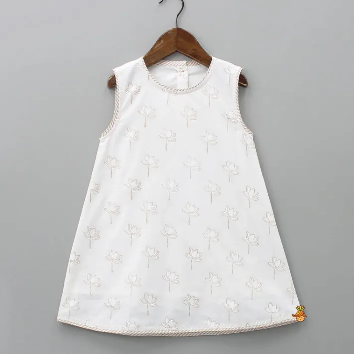 Clearance Lotus Printed Kurti With Fringes Detail Polka Dots Off White Tie Up Jacket And Pant Ethnic Wear | Churidars & Salwars