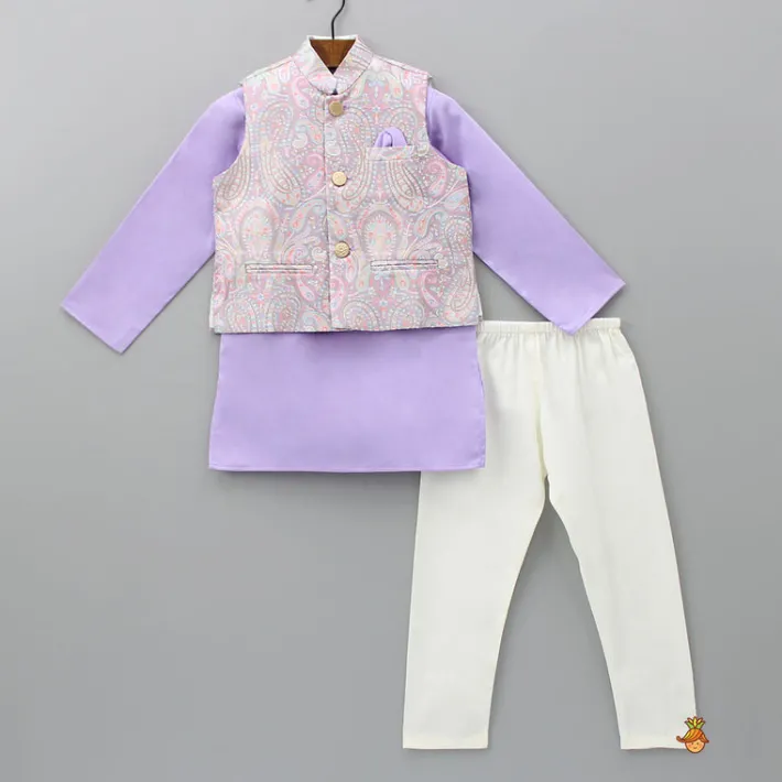 Discount Lovely Lilac Kurta With Embroidered Jacket And Pyjama BOY Indian Ethnic Wear | Ethnic Sets
