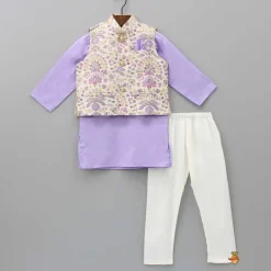 Discount Lovely Lilac Kurta With Floral Embroidered Jacket And Pyjama BOY Indian Ethnic Wear | Ethnic Sets