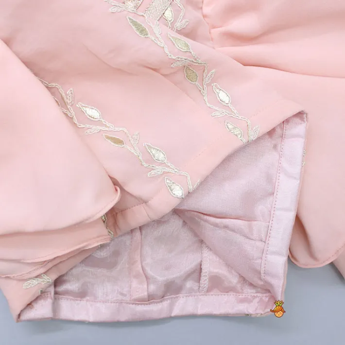 Outlet Lovely Peach Georgette Frilly Sleeves Top And Lehenga With Net Dupatta Ethnic Wear | Lehengas & Ghagras