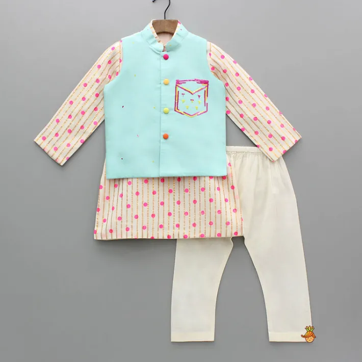 Discount Lurex Printed Kurta With Embroidered Jacket And Pyjama BOY Indian Ethnic Wear | Ethnic Sets