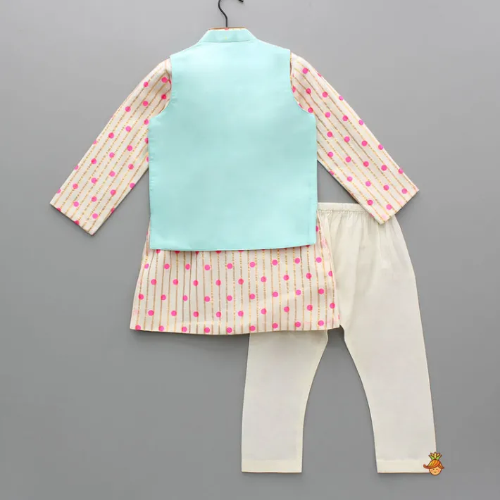 Discount Lurex Printed Kurta With Embroidered Jacket And Pyjama BOY Indian Ethnic Wear | Ethnic Sets